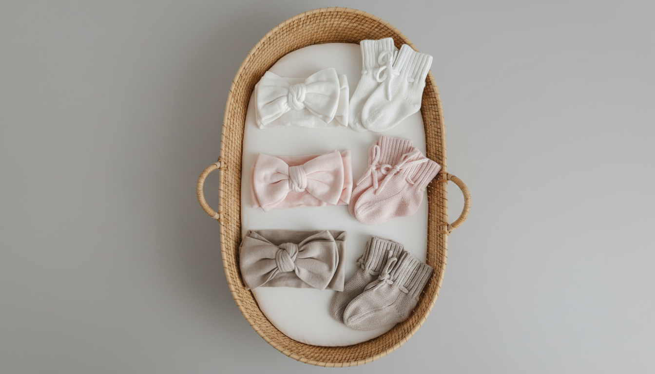 Haarbänder und passende Stricksöckchen rosa beige weiß 