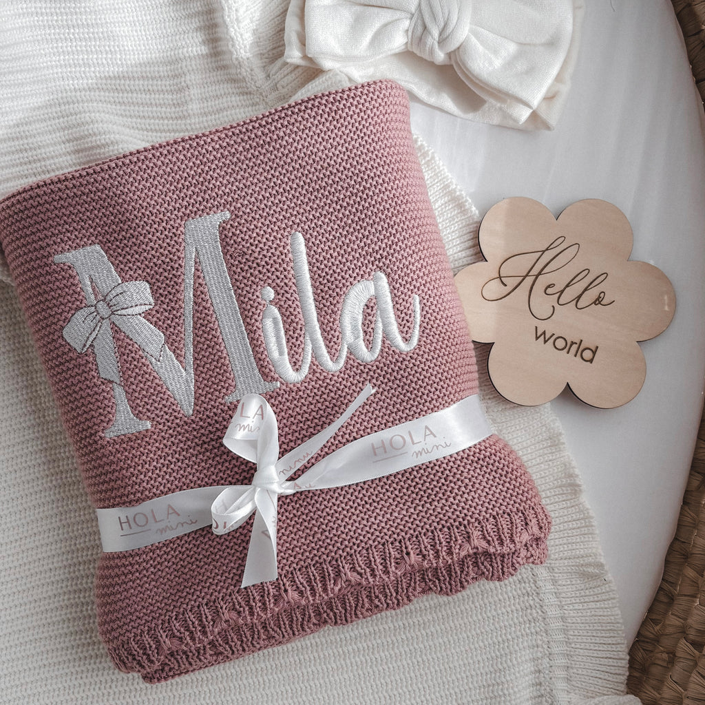 Strickdecke mit Muschelrand | Dusty Rose