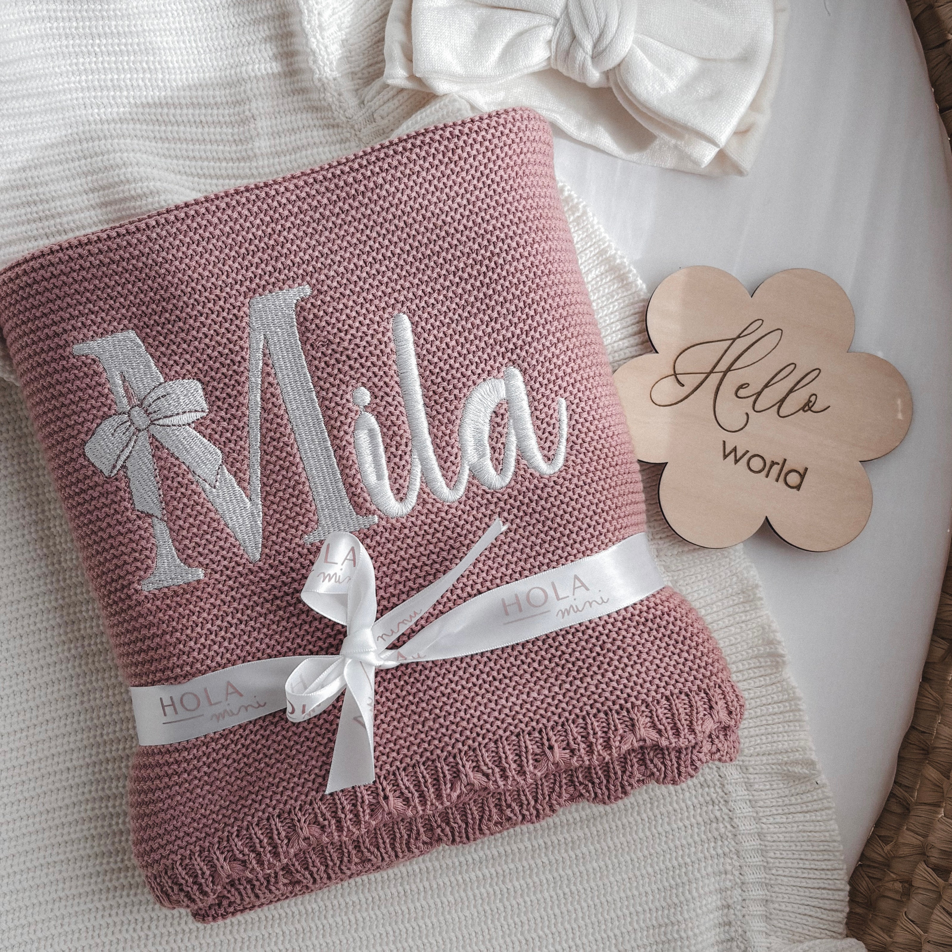 Strickdecke mit Muschelrand | Dusty Rose