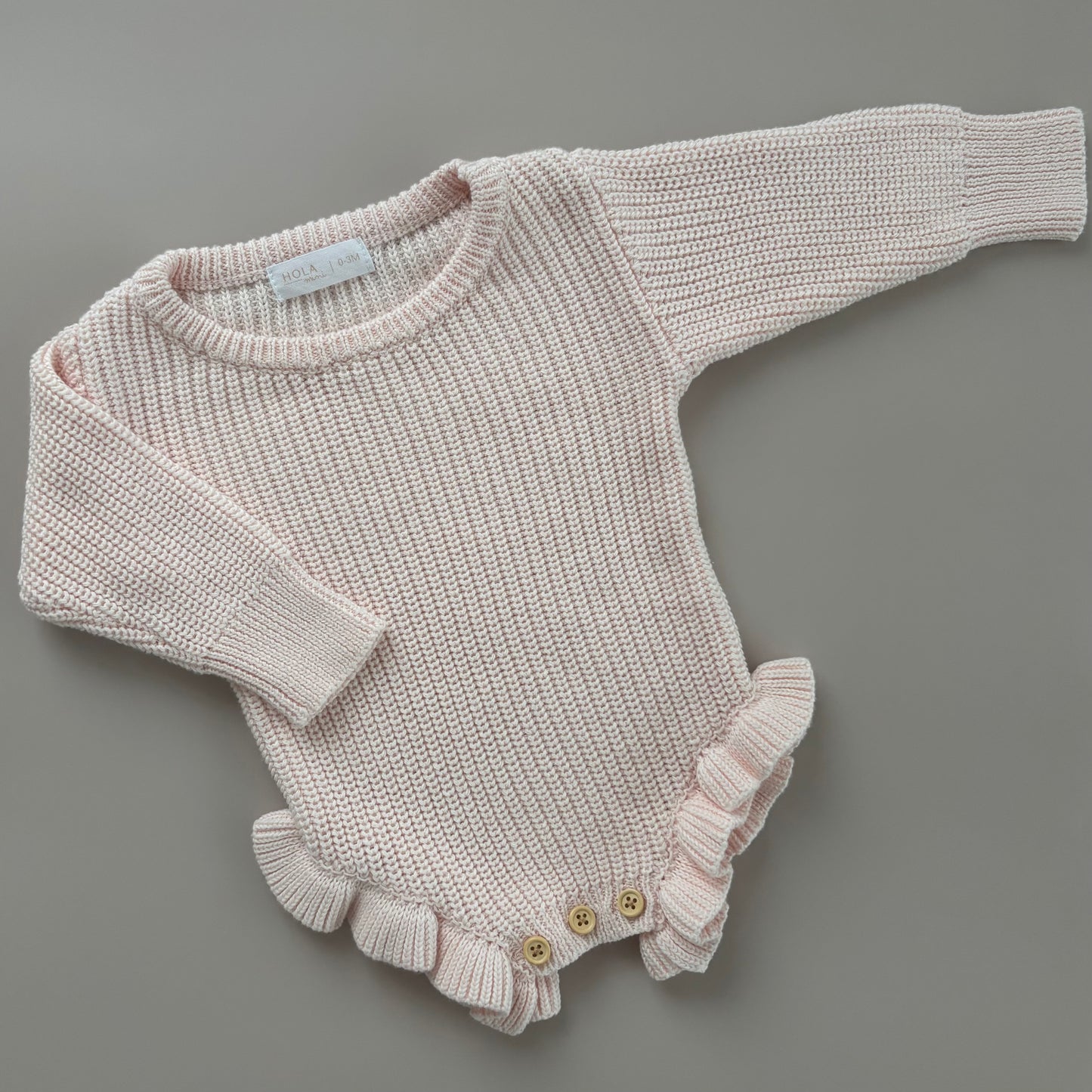 Langarm Strampler mit Rüschen am Bein | Puderrosa