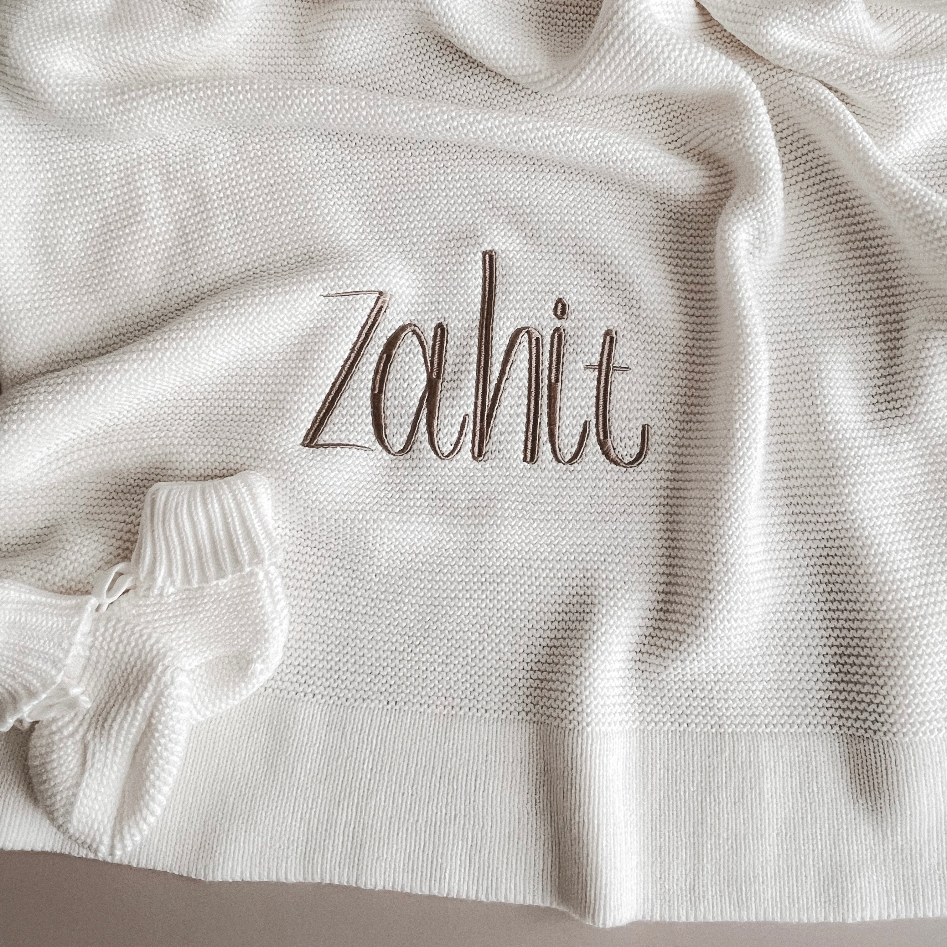 Baby-Strickdecke mit Bordüre | Weiß