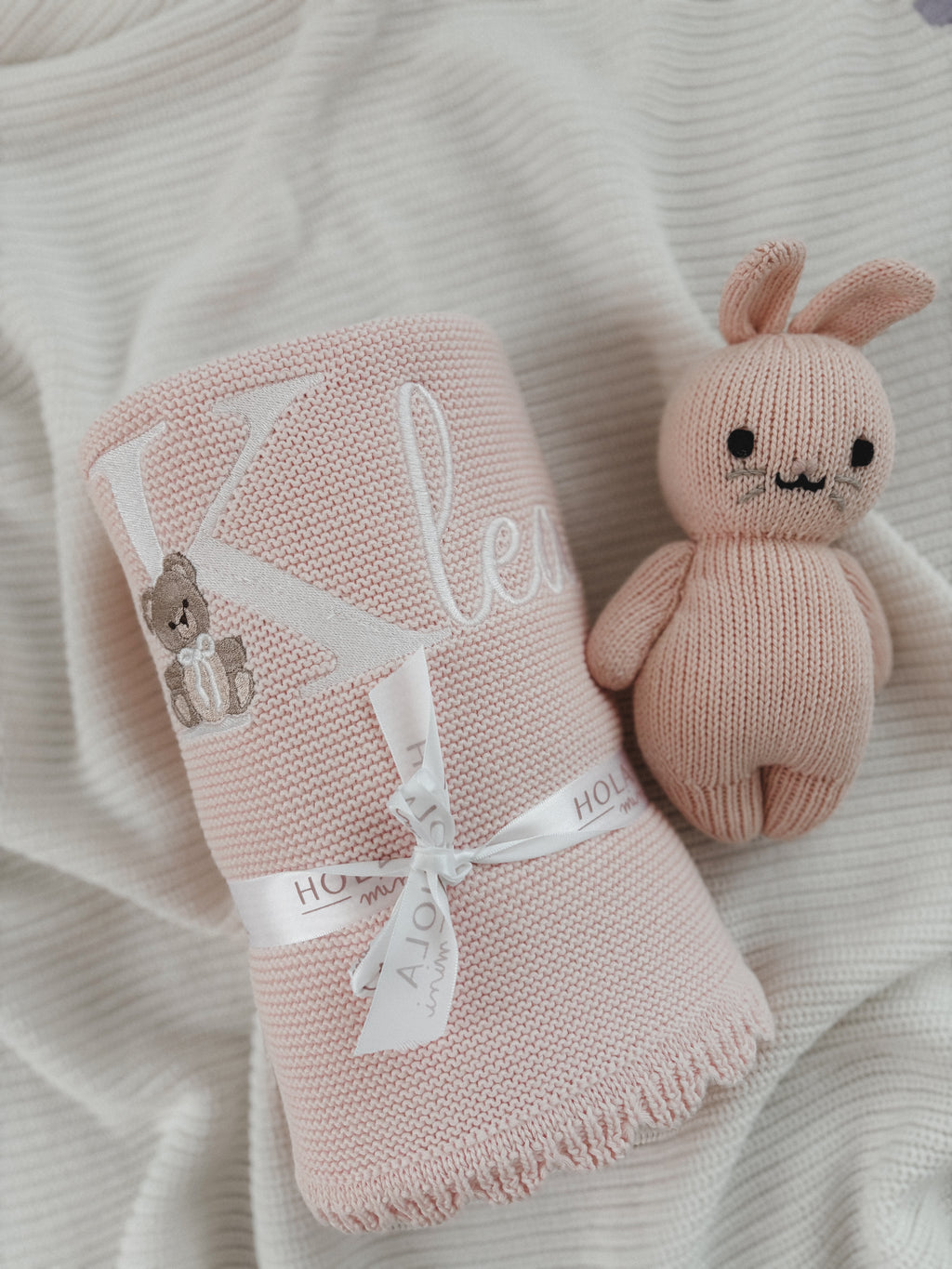 Baby-Strickdecke mit Muschelrand | Puderrosa