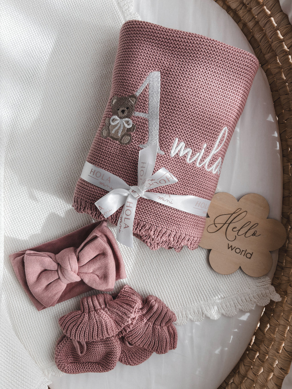 Strickdecke mit Muschelrand | Dusty Rose