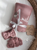 Strickdecke mit Muschelrand | Dusty Rose