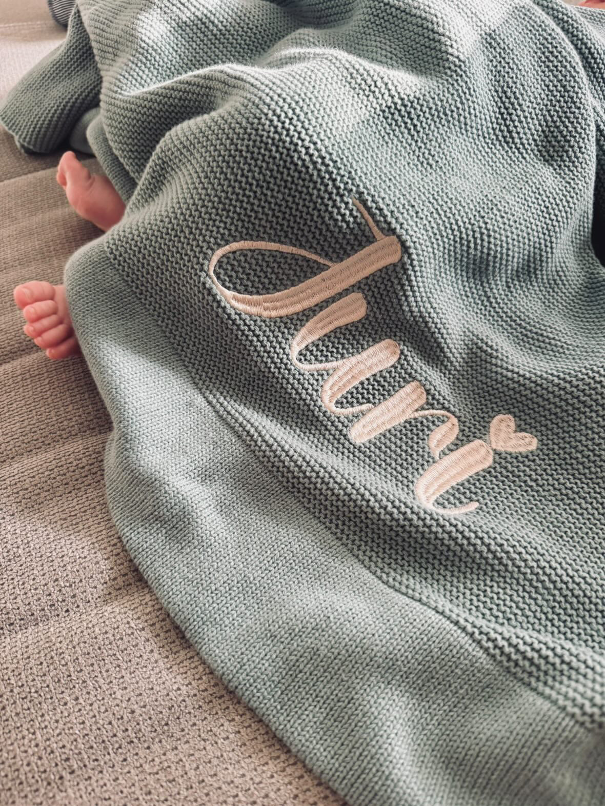 Baby-Strickdecke mit Bordüre | Türkis