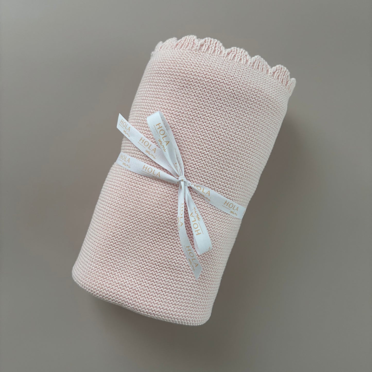 Baby-Strickdecke mit Muschelrand | Hellrosa