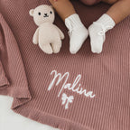 Baby knitted blanket with ruffles | White