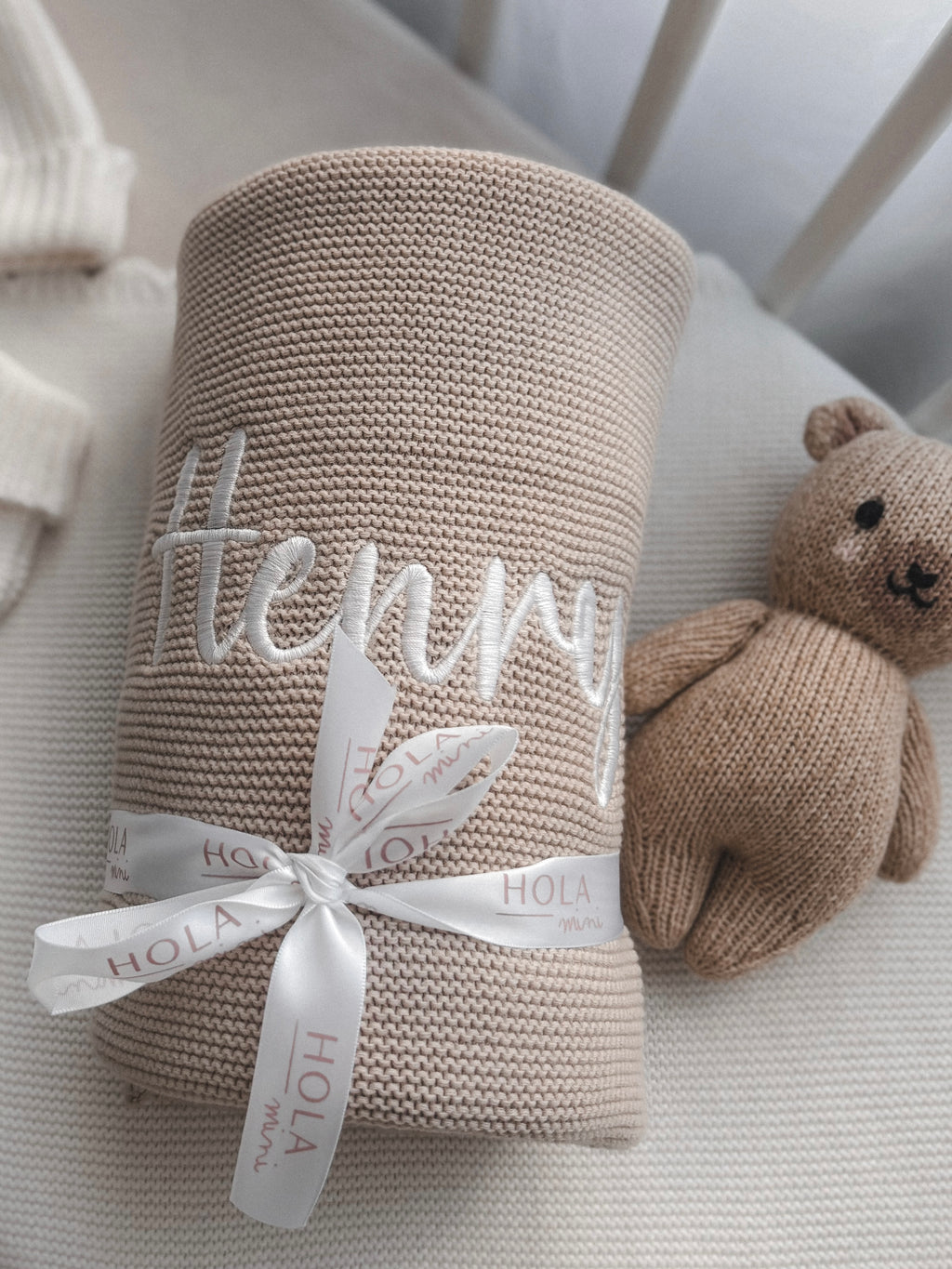 Baby-Strickdecke mit Bordüre | Beige