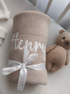 Baby-Strickdecke mit Bordüre | Beige