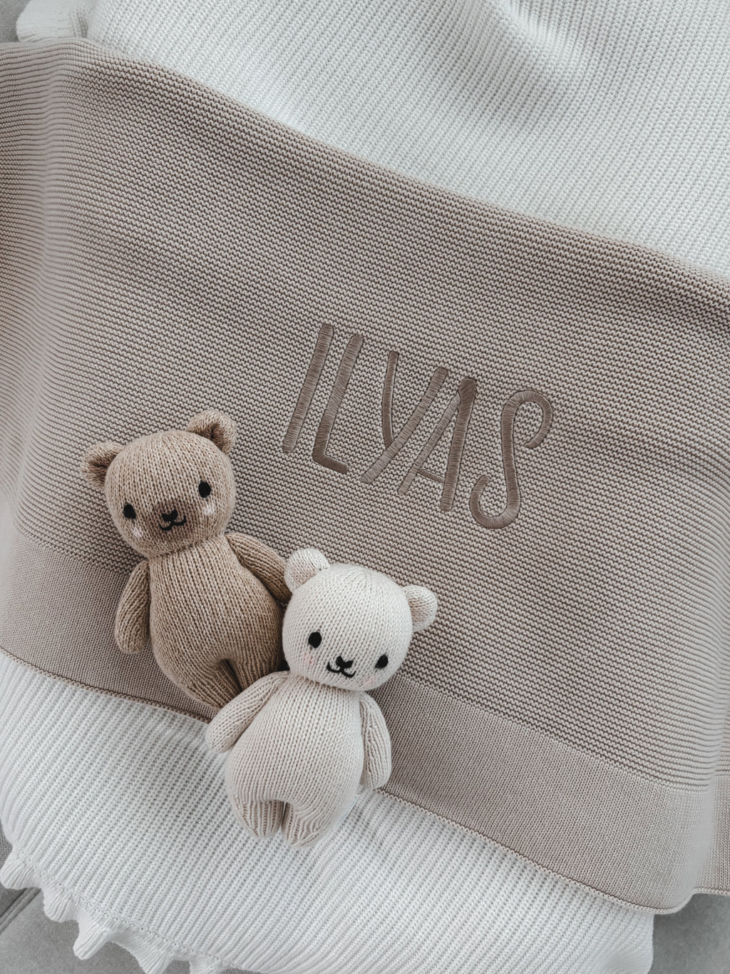 Baby-Strickdecke mit Bordüre | Beige