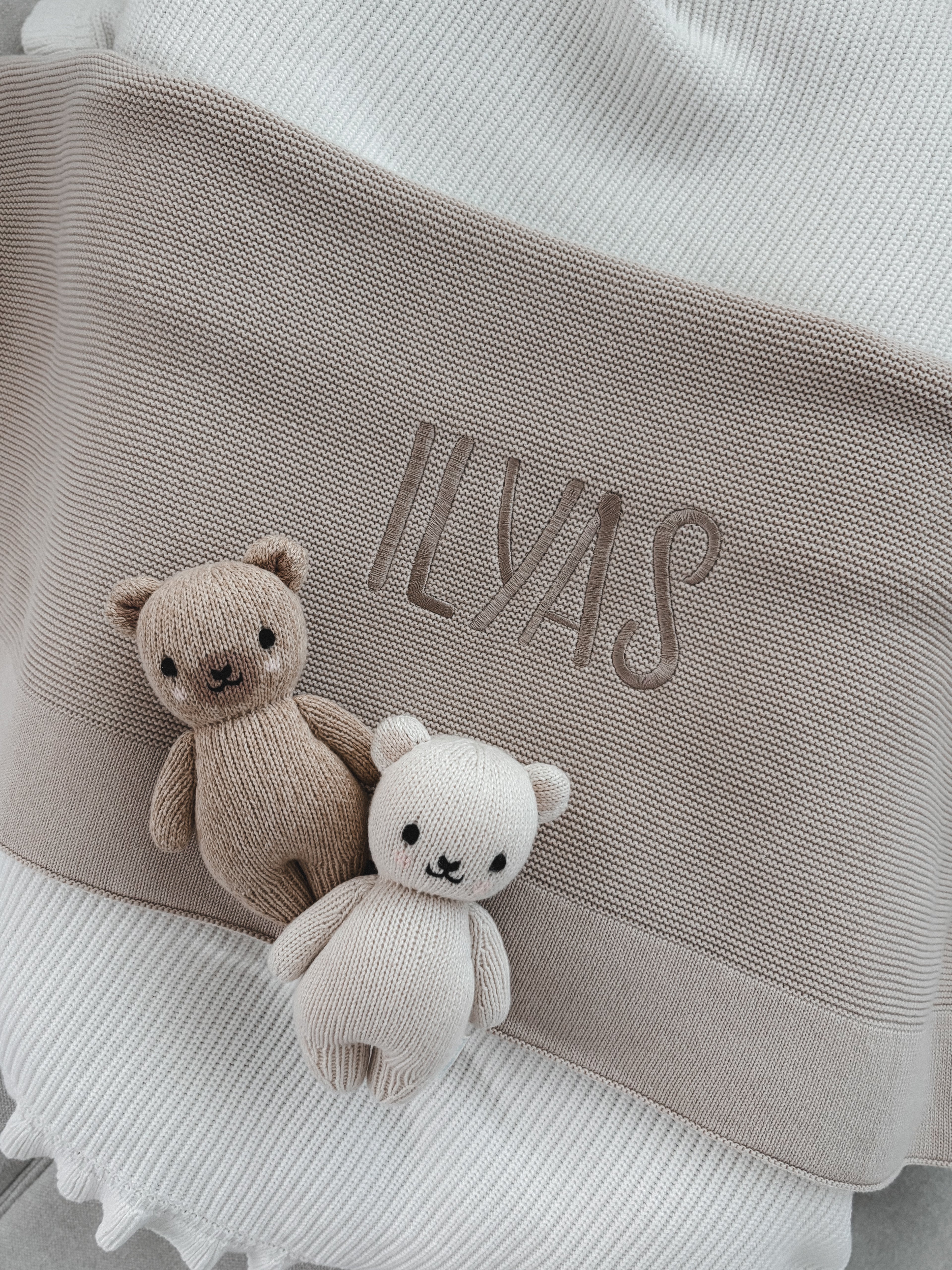 Baby-Strickdecke mit Bordüre | Beige