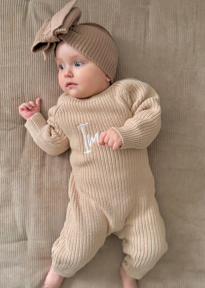 Langer Strick-Strampler | Beige