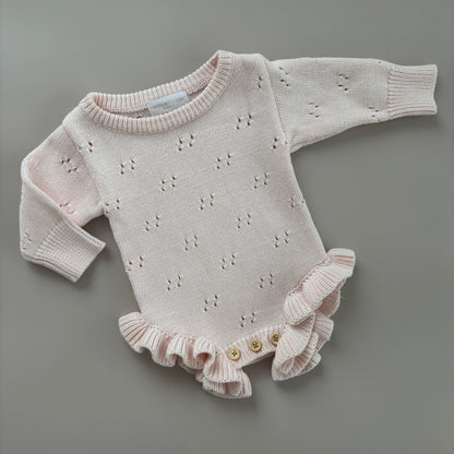 Langarm-Strampler mit Pointellemuster | Puderrosa