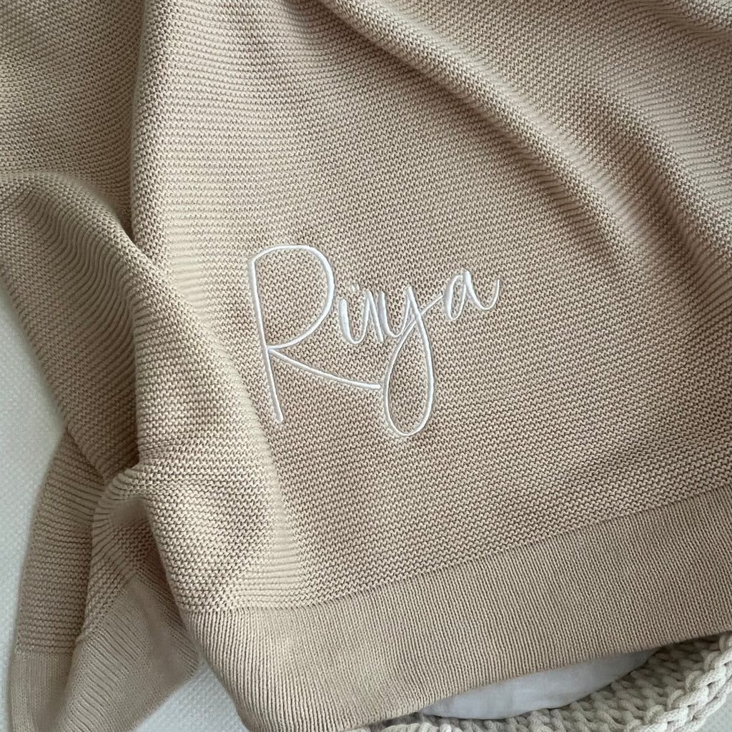 Baby-Strickdecke mit Bordüre | Beige