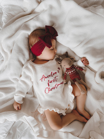 Langarm-Strampler mit Rüschen am Bein | Weiß