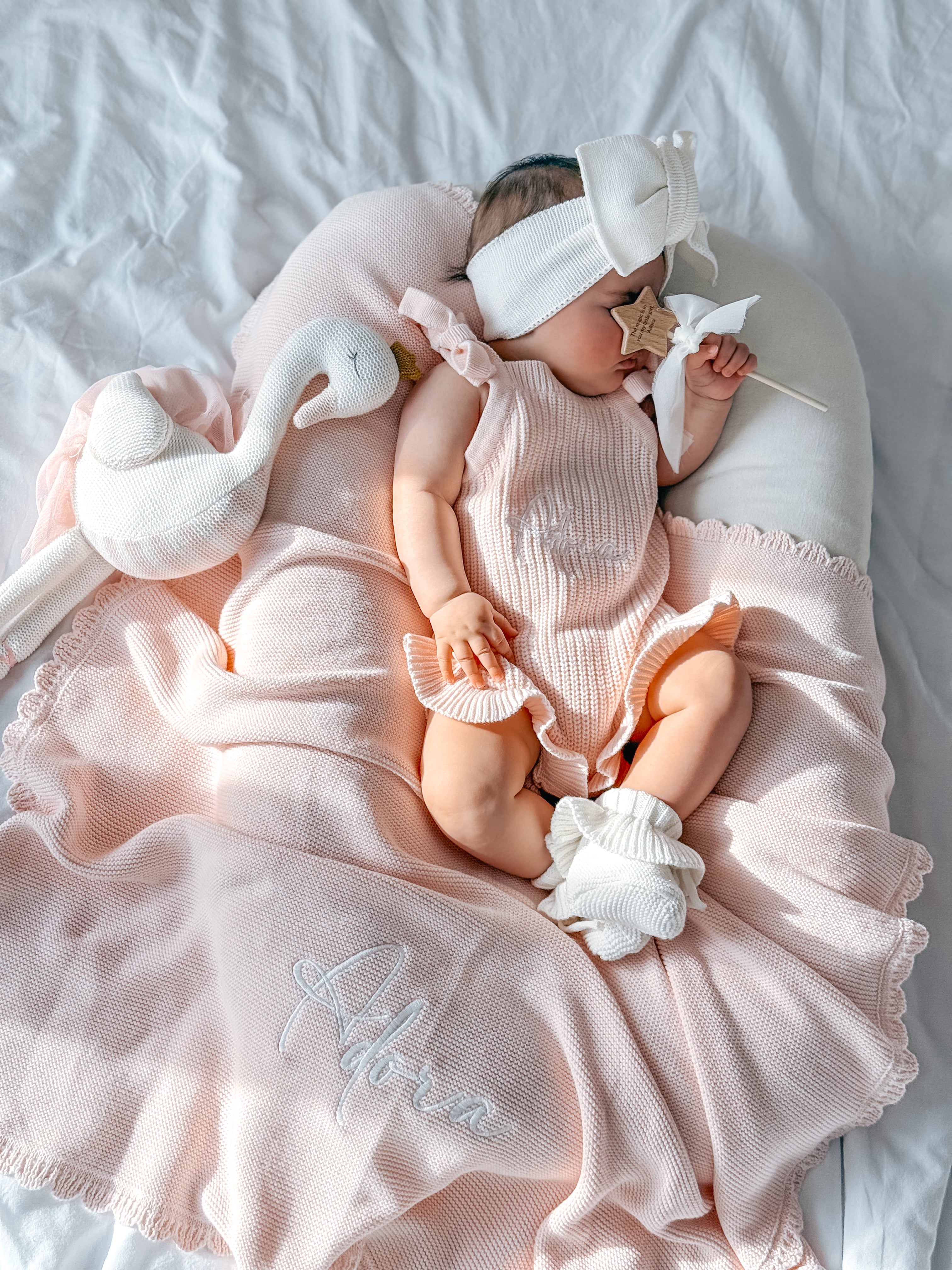 Personalisierte Babydecke mit Namen Hellrosa 