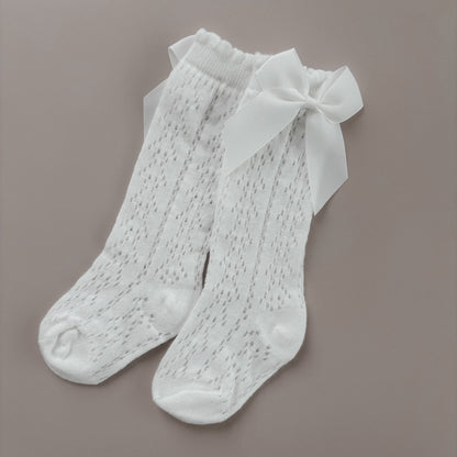 Kniestrümpfe mit Schleife | Weiß
