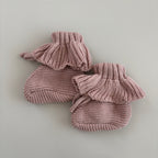 Baby knitted booties with ruffles | Powder pink
