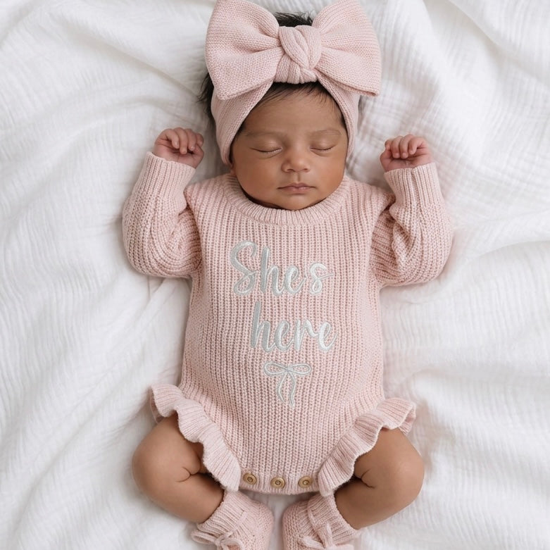 Long-Sleeved romper with Ruffles on the Leg | Powder Pink