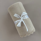 Baby knitted blanket with shell border | Beige