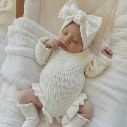 Langarm-Strampler mit Rüschen am Bein | Weiß