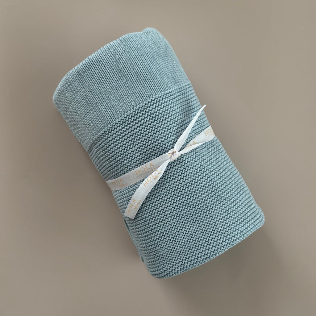 Baby-Strickdecke mit Bordüre | Hellblau