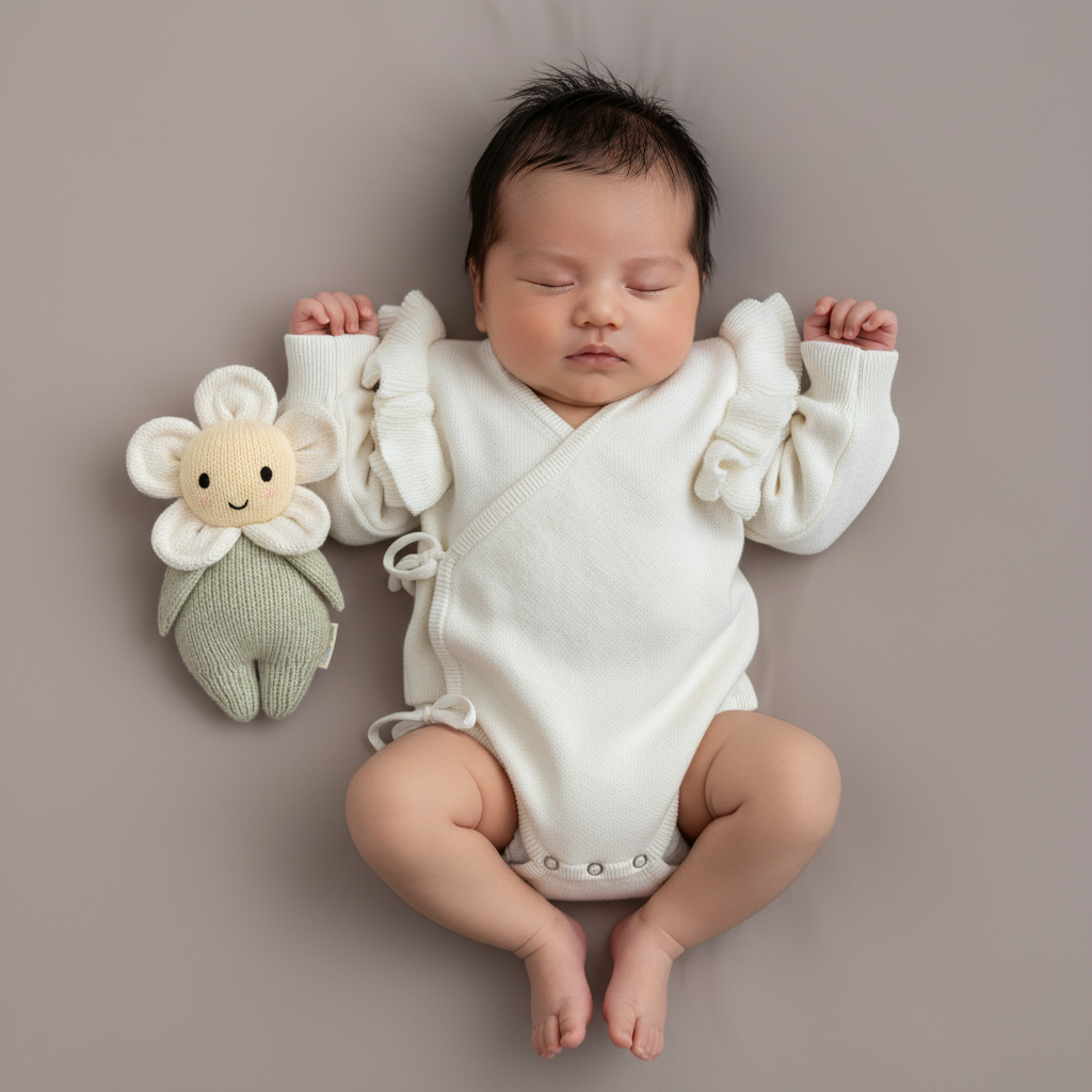 Kimono-Strampler mit Rüschen | Weiß