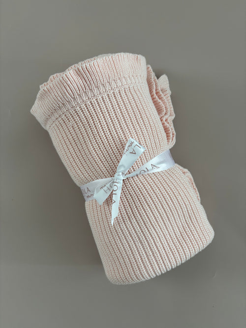 Baby-Strickdecke mit Rüschenrand | Puderrosa