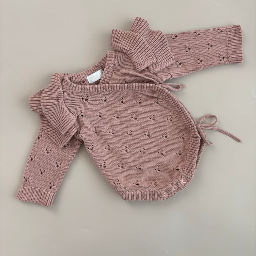 Strick-Wickelbody mit Rüschen | Dusty Rose