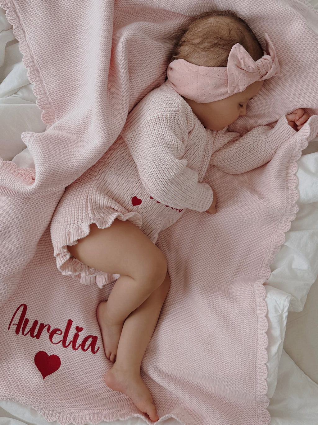 Baby-Strickdecke mit Muschelrand | Puderrosa