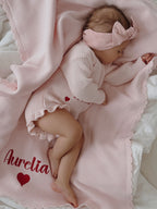 Baby-Strickdecke mit Muschelrand | Puderrosa